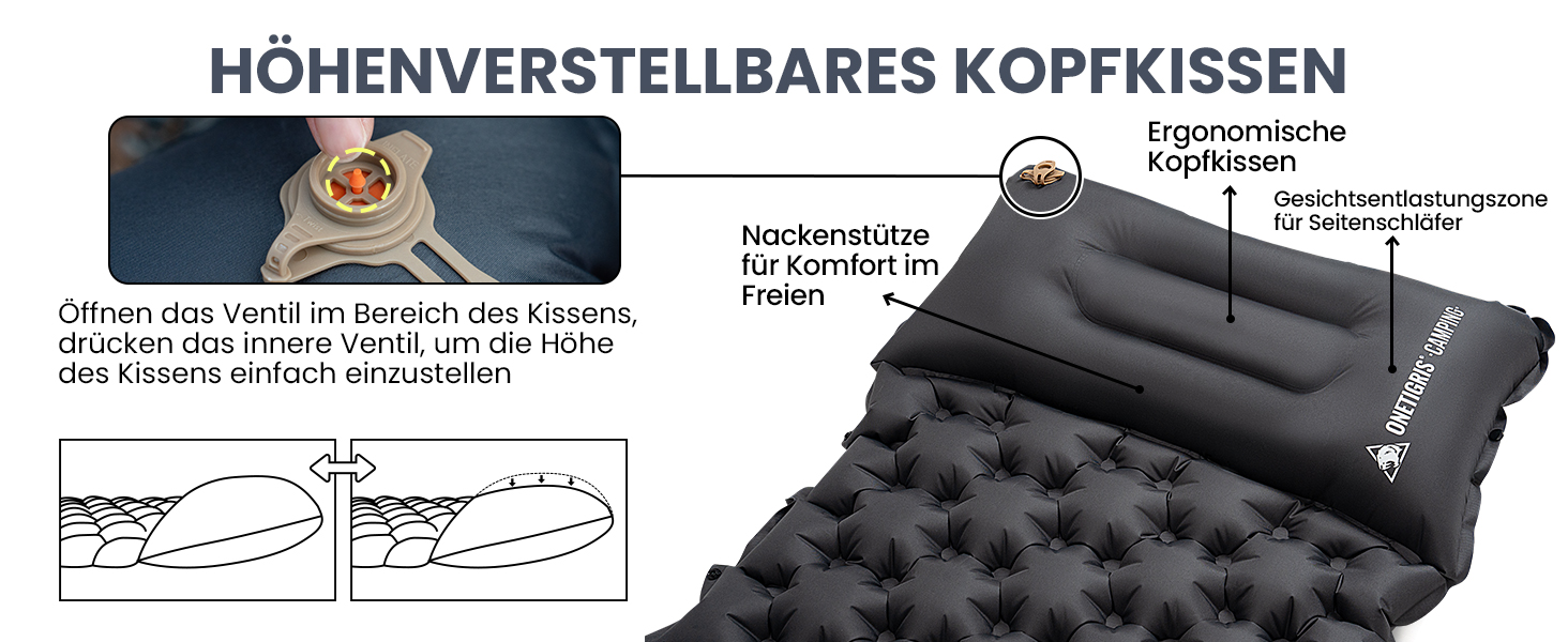 OneTigris BLACKCRYSTAL Self-Inflating Camping Mat with Pillow - Ultralight Air Mattress for Tent, Backpacking & Hiking