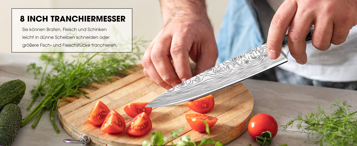 MOSFiATA 17-Piece Professional Kitchen Knife Set with Titanium Coating - Stainless Steel Chef Knife Set with Scissors, Finger Guards & Gift Box (Includes 10 Outdoor Knives)