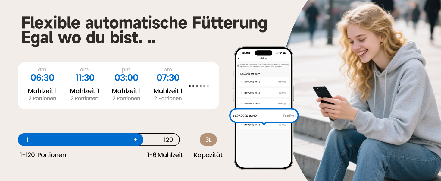 Автоматичний диспенсер для котячого корму 3L з фонтанчиком, керування через додаток, 10 прийомів на день, антизасорна конструкція, для котів та цуценят