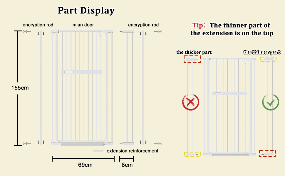 Захисне ворота для тварин Xifamniy, 155 см: безпека для дітей та домашніх тварин (без свердління)
