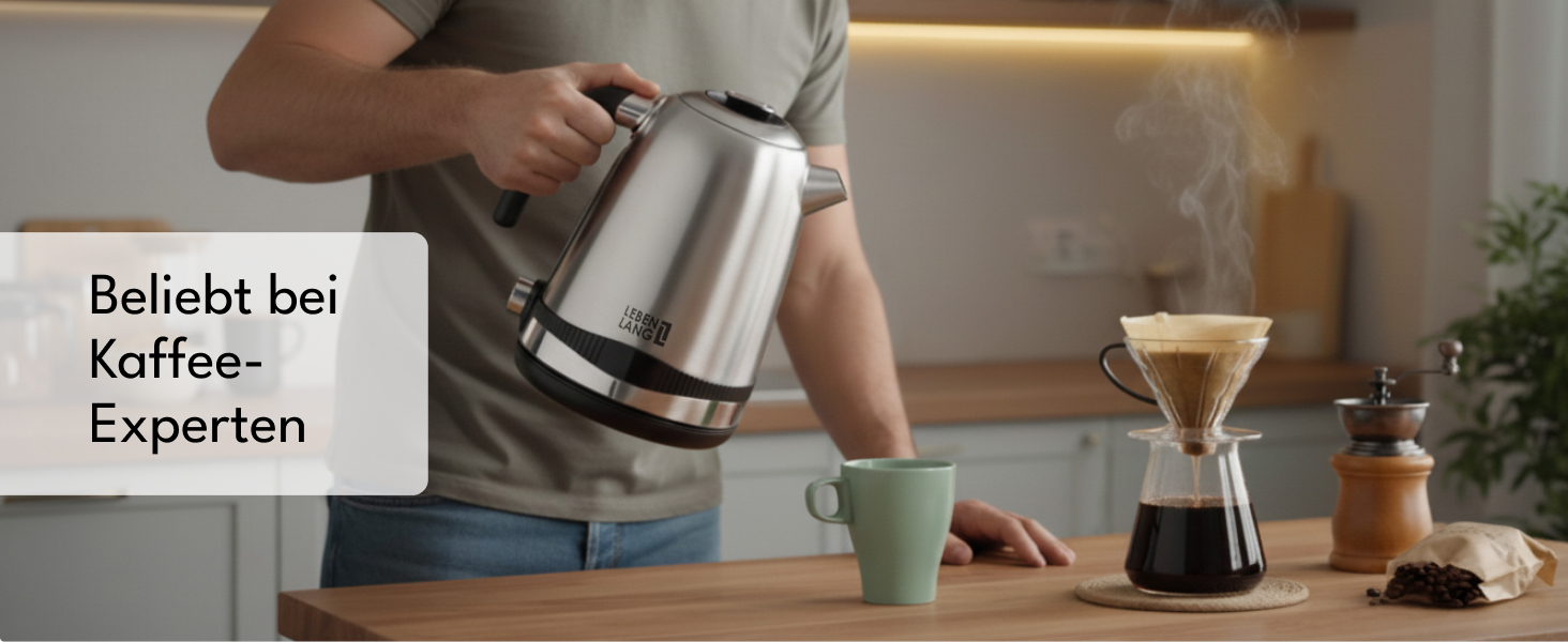 Чайник електричний LEBENLANG з нержавіючої сталі з регулюванням температури, тихий, з дисплеєм та функцією підтримання тепла - 1,7 л, 2200W, ретро без пластику