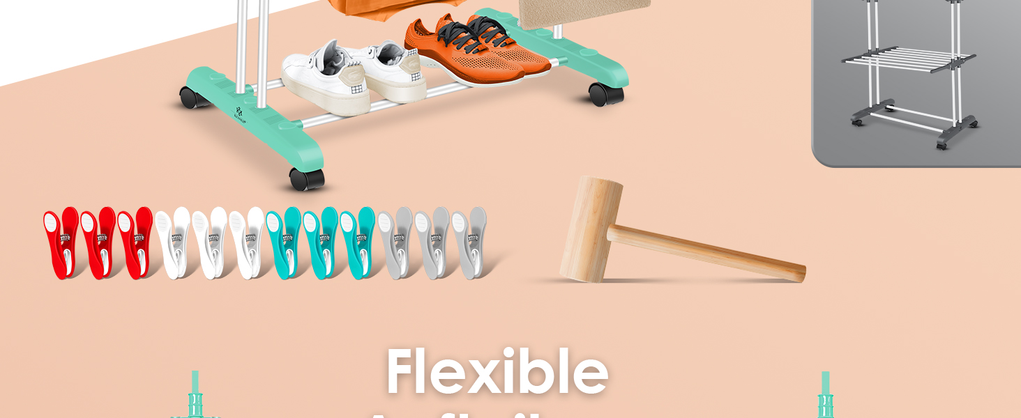 Кесер® Сушилка для білизни з колесами - Турбо-модель, 4 яруси, білий/антрацитовий, з кліпсами