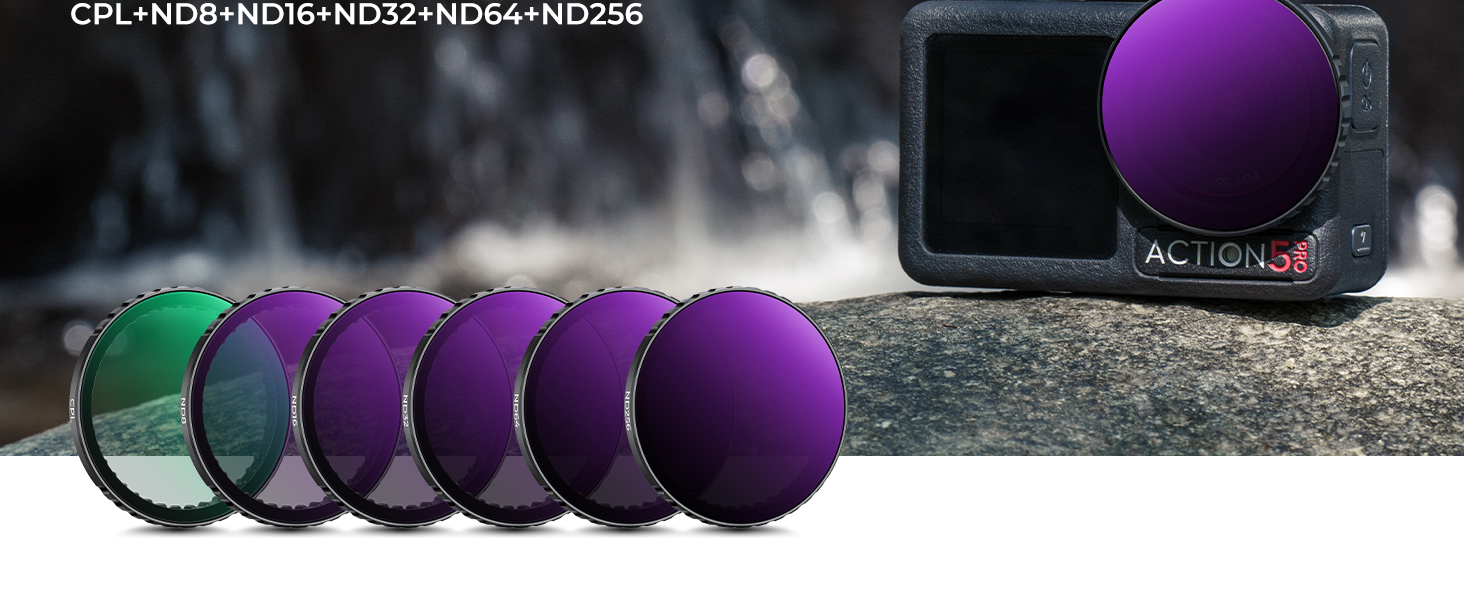 Фільтри K&F Concept ND/CPL для DJI Osmo Action 4/5 PRO: набір нейтральних фільтрів HD Glass CPL+ND8+ND16+ND32+ND64+ND256