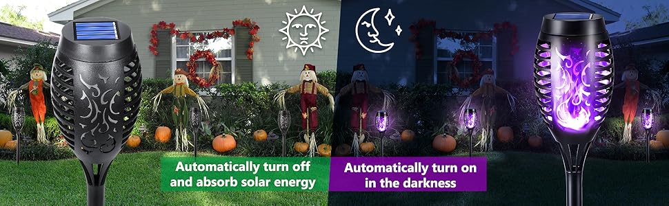 Geemoo Solar Garden Lights - 6 Pack, Realistic Flame Effect, IP65 Waterproof, Warm White