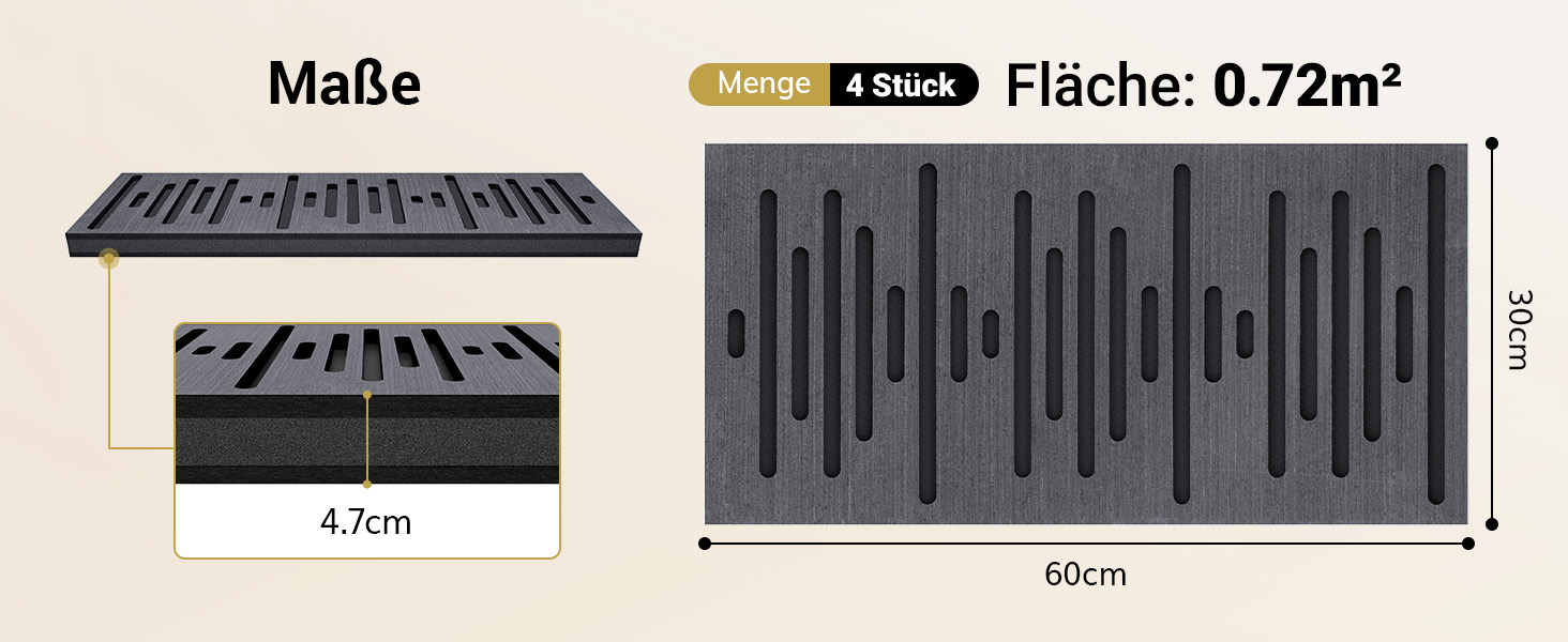 Акустичні панелі TONOR з дерев'яним шпоном, самоклеючі (4 шт, 60x30x4.7 см), звукопоглинаючі стінові панелі для обробки та декору вітальні або офісу, чорні