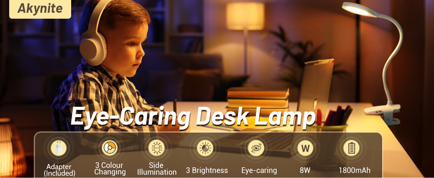 LED лампа для читання Akynite з акумулятором, 5 кольорів та 5 рівнів яскравості, кріпиться на ліжко, дитяча лампа для пеленального столика, біла
