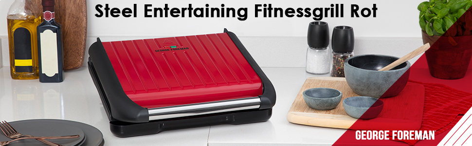 George Foreman Contact Grill & Panini/Sandwich Maker - 24x17cm, 3-Portion Size - Steel Red - Reduces Up to 42% Fat