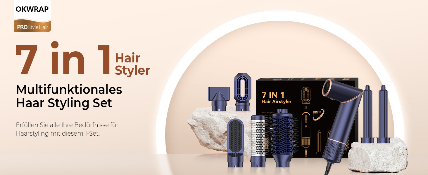 Фен-щітка Air Styler 7 в 1: іонізація, складний, 110,000 обертів, для укладання, локонів, випрямлення, блакитний