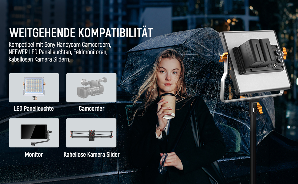 Зарядний пристрій NEEWER Dual USB з 2 шт. акумуляторами 6600mAh NP-F970 та швидкою зарядкою, сумісний з Sony NP-F970/F960/F950/F770/F750/F570/F550, Handycam, NEEWER LED-ліхтарі, моторизовані слайдери