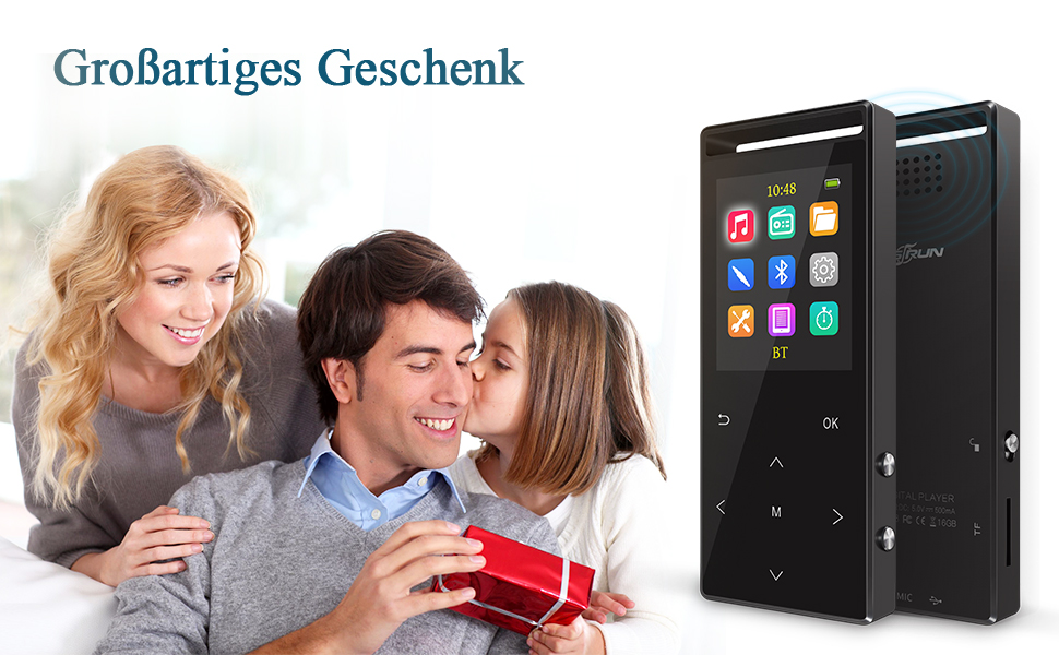MP3-плеєр 64GB MUSRUN з Bluetooth, HiFi, AUX-запис, FM-радіо, чорний матовий