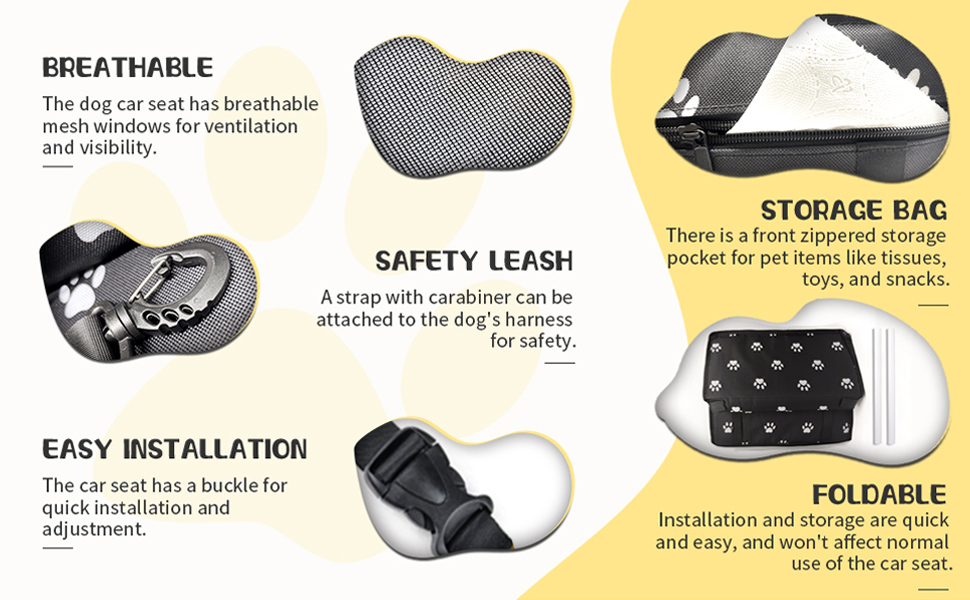 Автомобільний лежак для собак та котів, Oxford, 40x32x24 см, з принтом лапки