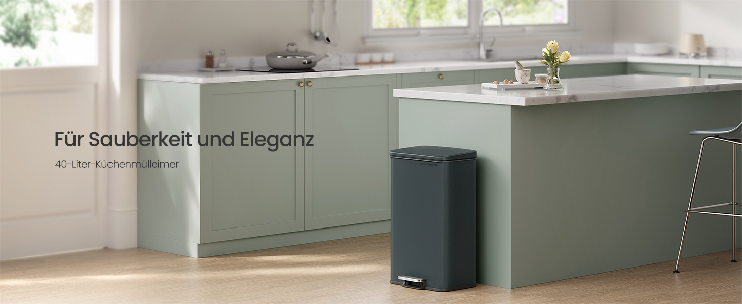 Відро для сміття SONGMICS 40 л з педаллю, сталеве, Softclose, сірий антрацит, з мішками (LTB540A02)