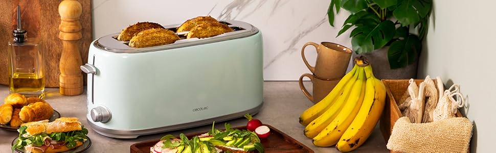 Тостер Cecotec Toaster 2 Scheiben Toast&Taste 1000 Retro Double: 980 Вт, нержавіюча сталь, 2 слоти, регулювання потужності, піддон для крихт (Blue)