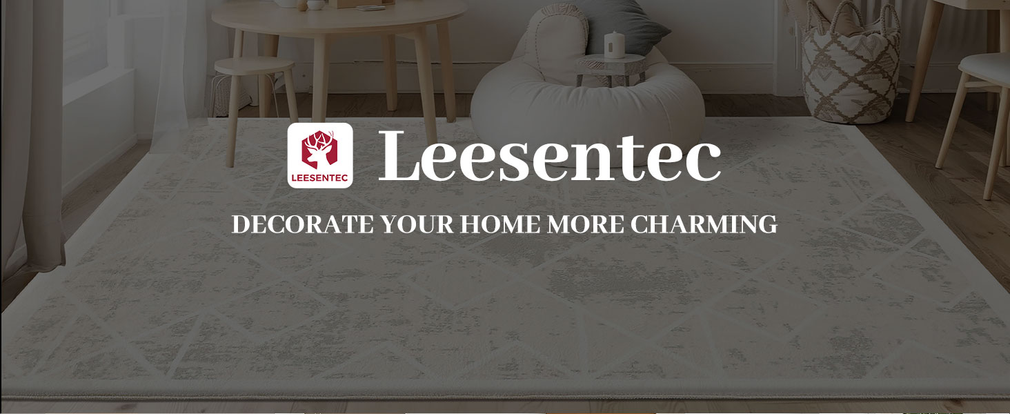 Килим Leesentec для вітальні, спальні: геометричний, сучасний, антиковзаючий, короткий ворс, бежевий, великий, білий (слонова кістка), 80 x 120 см, прямокутний