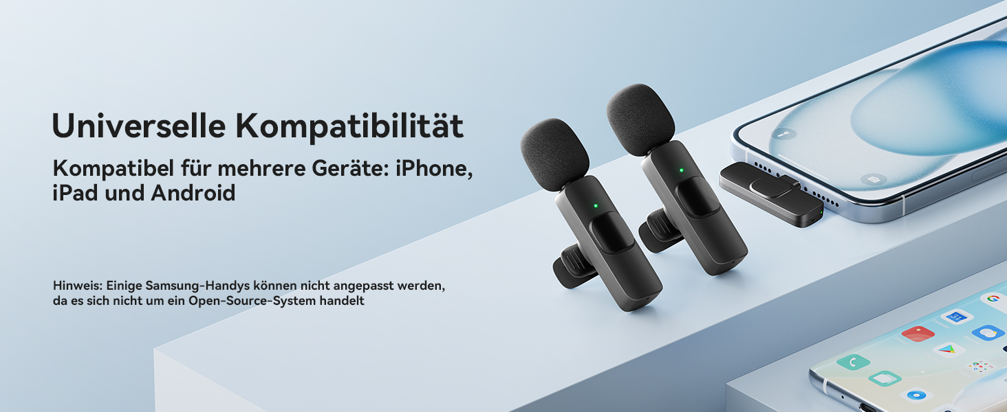 Бездротові петличні мікрофони 2 шт. для iPhone/iPad/Android, з шумозаглушенням, Plug-and-Play, для відео, подкастів, YouTube, TikTok, Vlog, чорний