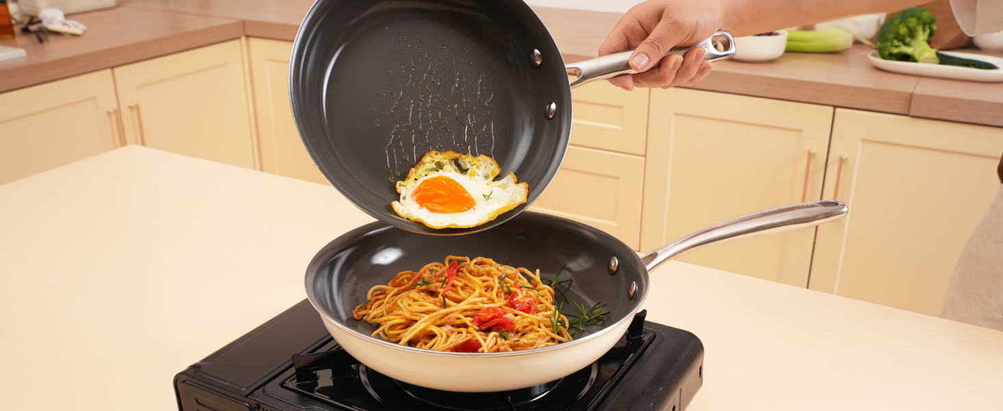 Сковорода Cookersway з керамічним покриттям, 28 см, антипригарна, для кухні, без PFOA, PTFE, PFA, темно-сіра