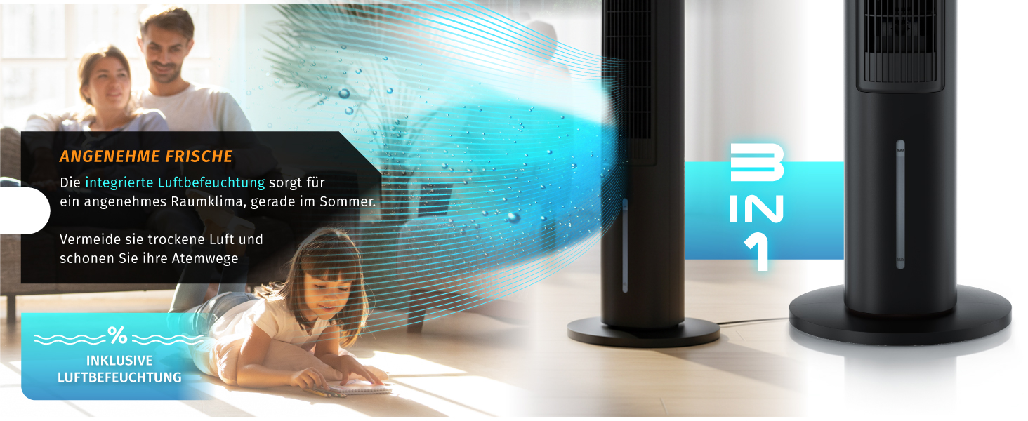 Вентилятор з водяним охолодженням Brandson ECO Design – тихий DC мотор, 9 швидкостей, таймер, іонізація, пульт керування (чорний)