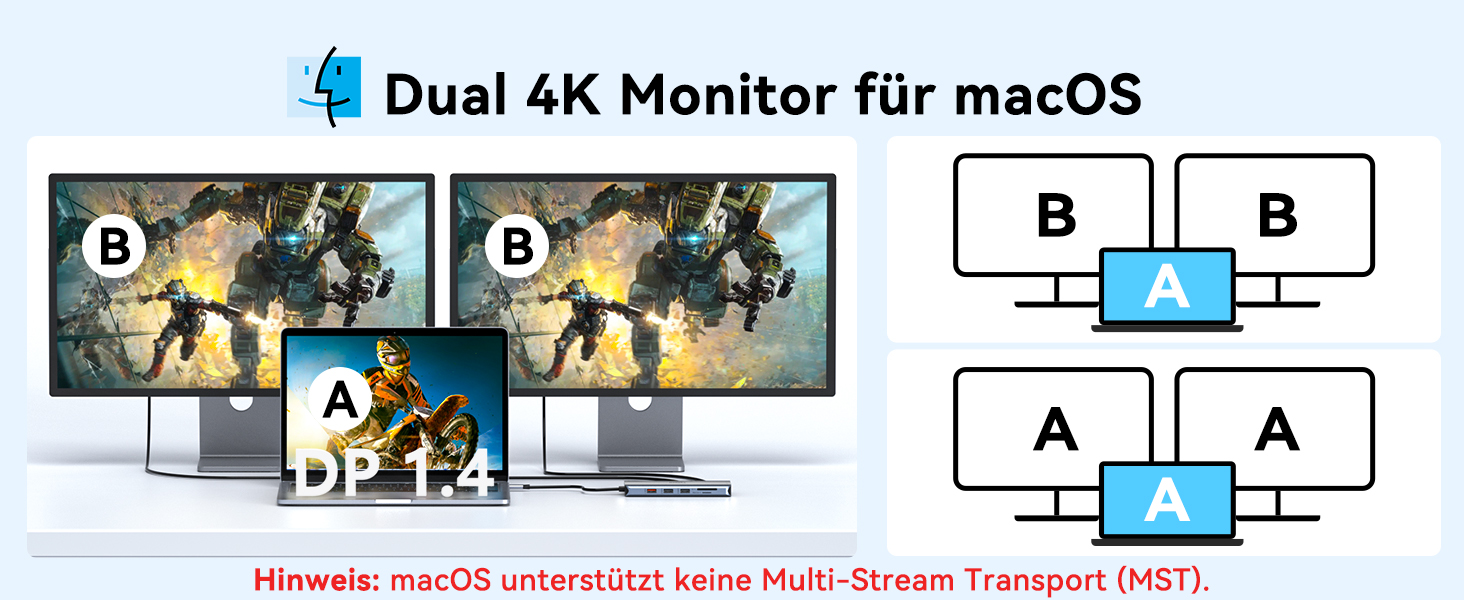 Док-станція USB-C з підтримкою 2 моніторів, 4K HDMI, DisplayPort, USB3.1, RJ45, 100W PD, кардридер, аудіо/мікрофон, для ноутбуків Dell HP (сірий)