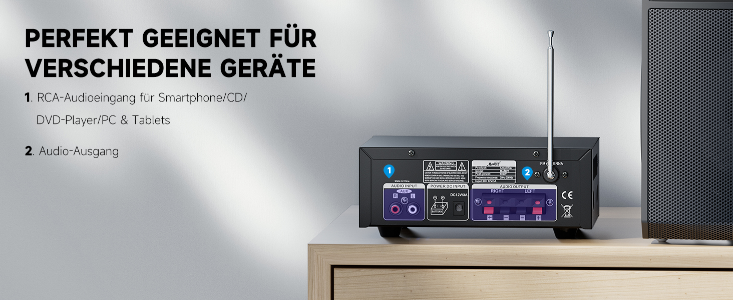 Стерео Bluetooth караоке підсилювач Moukey 2.0 каналів, 100Вт, Hi-Fi, RCA, USB, SD, 2 мікрофонні входи, FM-радіо для авто та дому