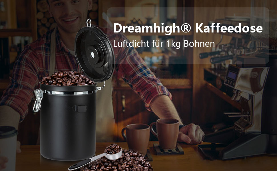 Контейнер для кави Dreamhigh® з дозатором, 1 кг, нержавіюча сталь, 2800 мл, чорний