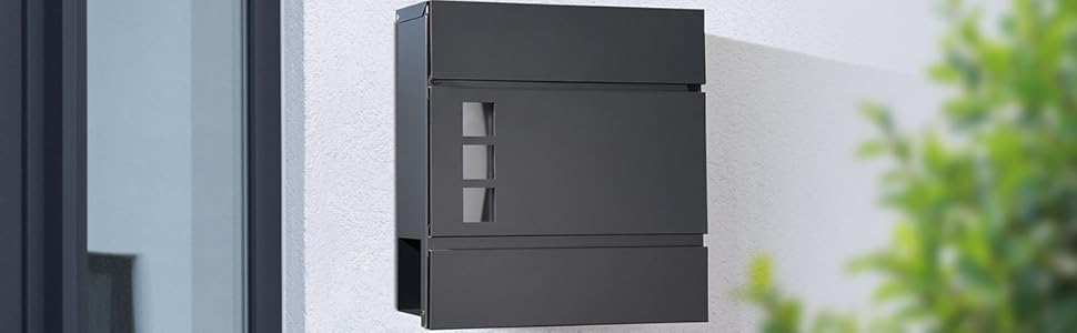 Поштова скринька Forgard Helsingborg антрацит з газетницею (RAL 7016), персоналізована, з монтажним комплектом, з цинкової сталі