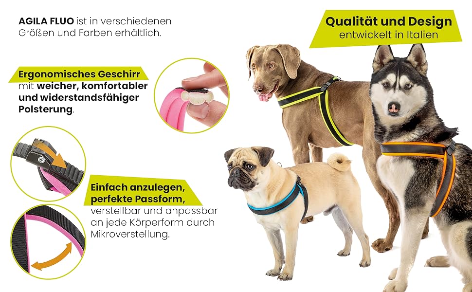 Шлейка для собак Ferplast Agila Fluo 3, неонове зелений, розмір 3, 37-57 см