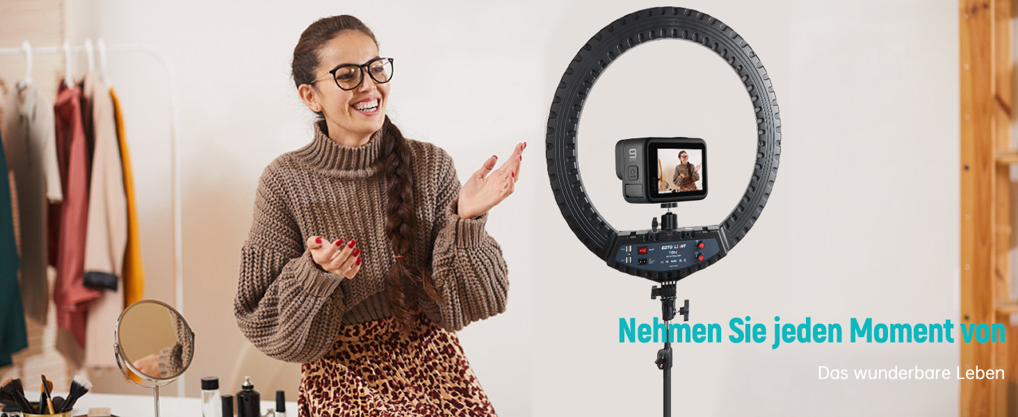 18-дюймове кільцеве світло LED з штативом, регульоване освітлення для макіяжу, селфі, YouTube, відеозйомки, CRI 90, з сумкою та пультом керування