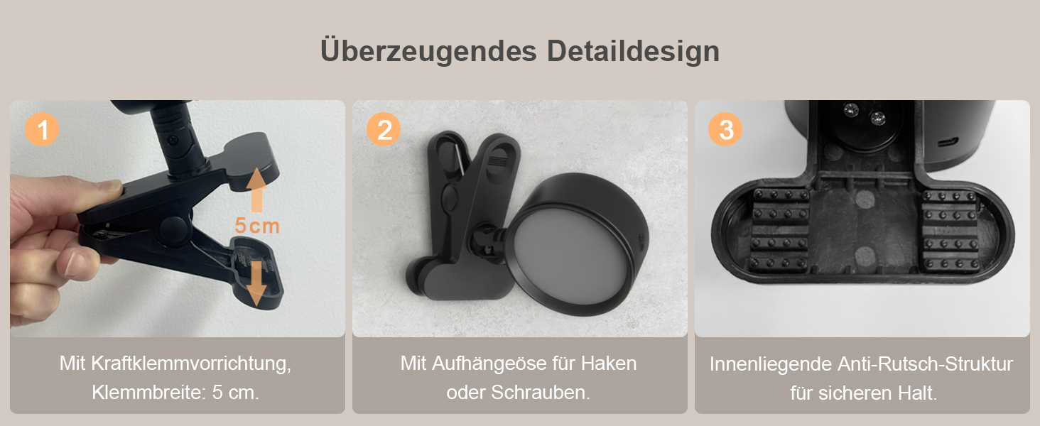 Нічник на ліжко акумуляторний бездротовий з USB-C, 5000mAh, з кліпсою, димуючий сенсорний пульт, 3 кольори, поворотний на 360°, для спальні, кемпінгу, чорний