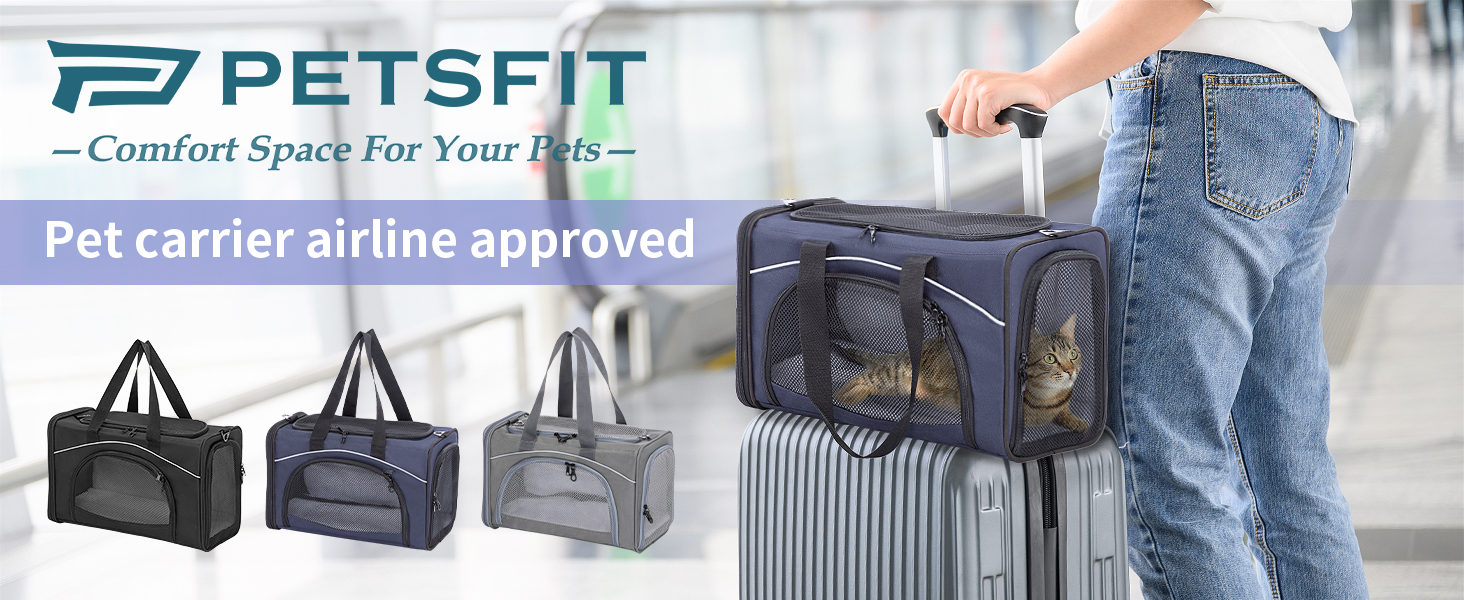 Транспортна сумка Petsfit для котів та собак | Авіапереліт, авто, поїзд | Синя, середній розмір