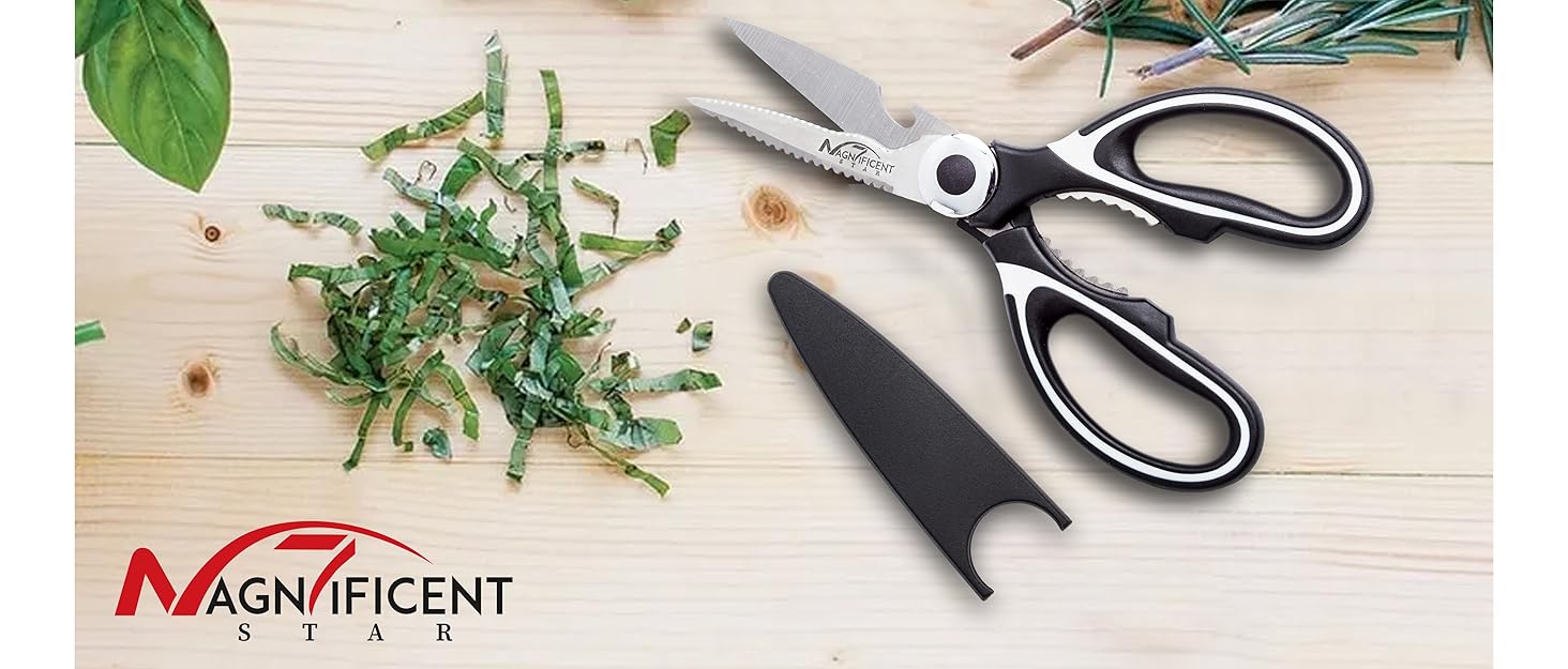 Кухонні ножиці з нержавіючої сталі з захисною кришкою та ергономічною м'якою ручкою, мультифункціональні ножиці для птиці, м'яса, трав та овочів Red