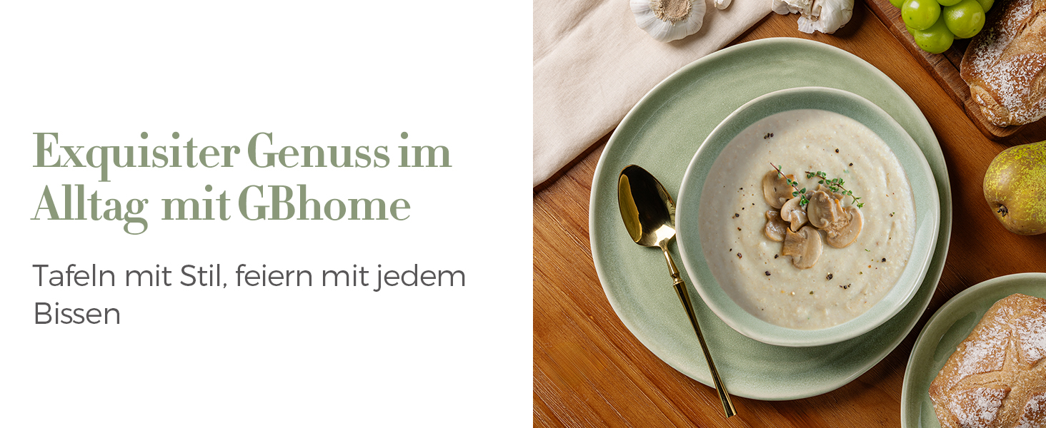 Набір глибоких тарілок GBhome з каменю 22см (24 шт.) - для супу, пасти, 6 персон, стійкі до подряпин, сумісні з мийкою та мікрохвильовкою, колір: спокійний зелений