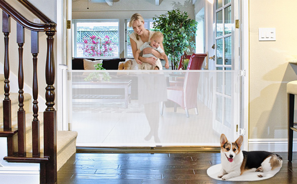 Захисне ворота для дитячих воріт, розтягуване 0-140 см, захист для дитини та домашніх тварин. Підходить для сходів, дверей, тераси (білий)