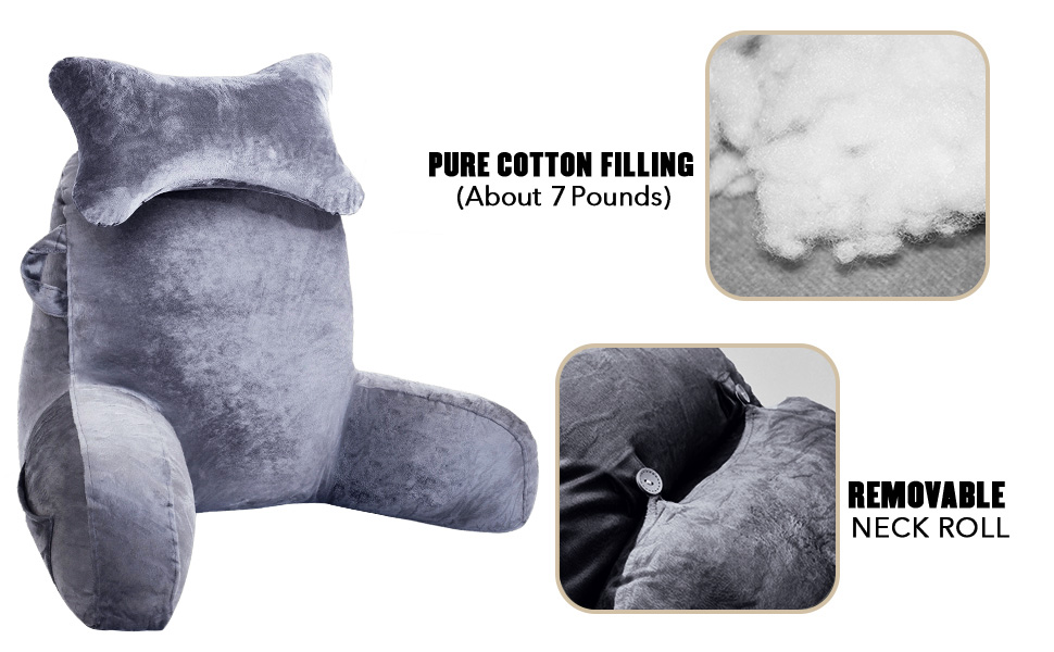 Подушка для сидіння в ліжку, диван, для дорослих, з кишенями, сірого кольору