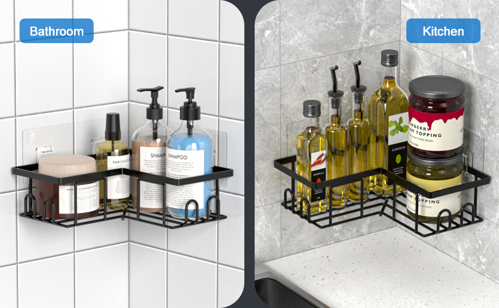 Поличка для душу кутова без свердління, вологостійка, з нержавіючої сталі, органайзер для ванної кімнати (3 шт., чорний)