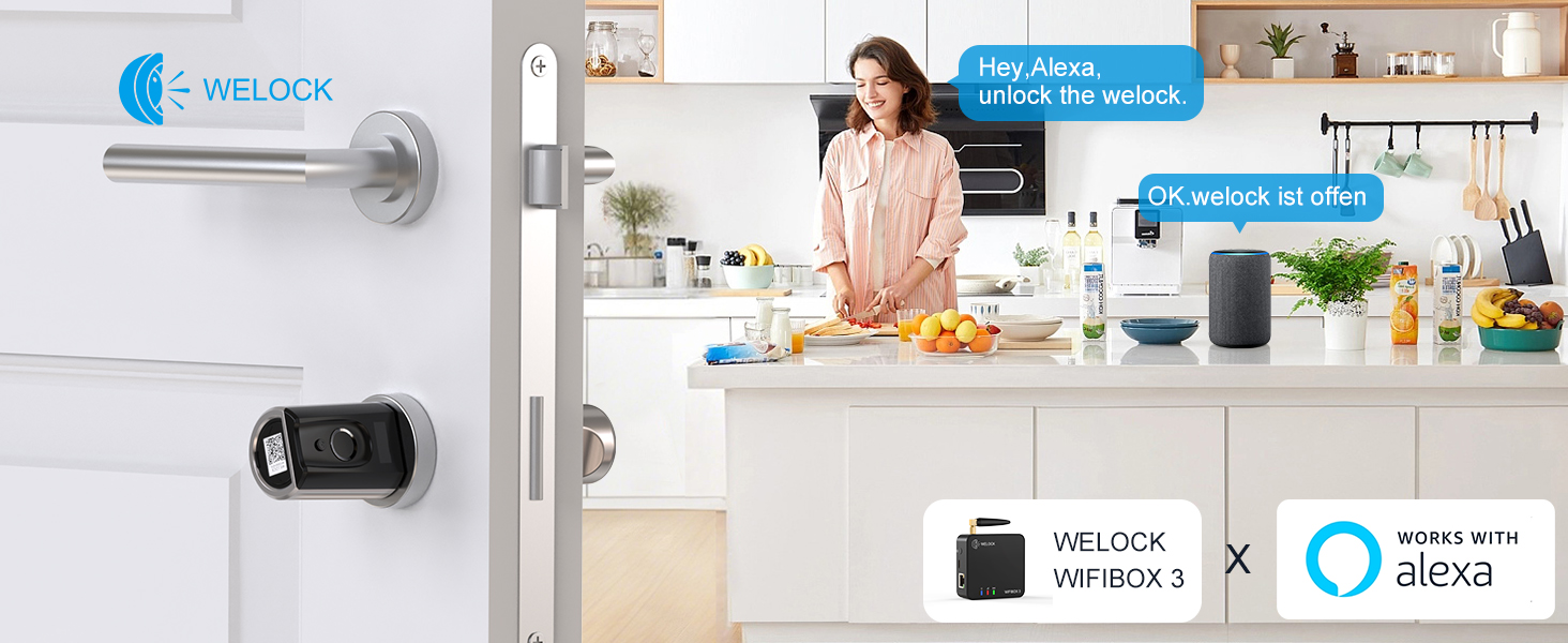 Електронний дверний замок WELOCK Touch41 з відбитком пальця, Wi-Fi, Bluetooth, RFID, IP65, для дверей 50-100 мм, сумісний з Alexa