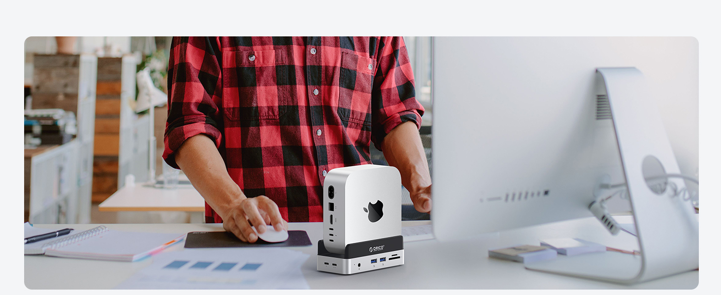 ORICO MiniDock: Док-станція та підставка для Mac mini M4/M4 Pro з корпусом для NVMe SSD, хаб USB-C з 4K HDMI, DisplayPort, SD/TF 3.0, USB-C/A 10Gbps, PD 100W - VS10 (6-in-1, 2TB)