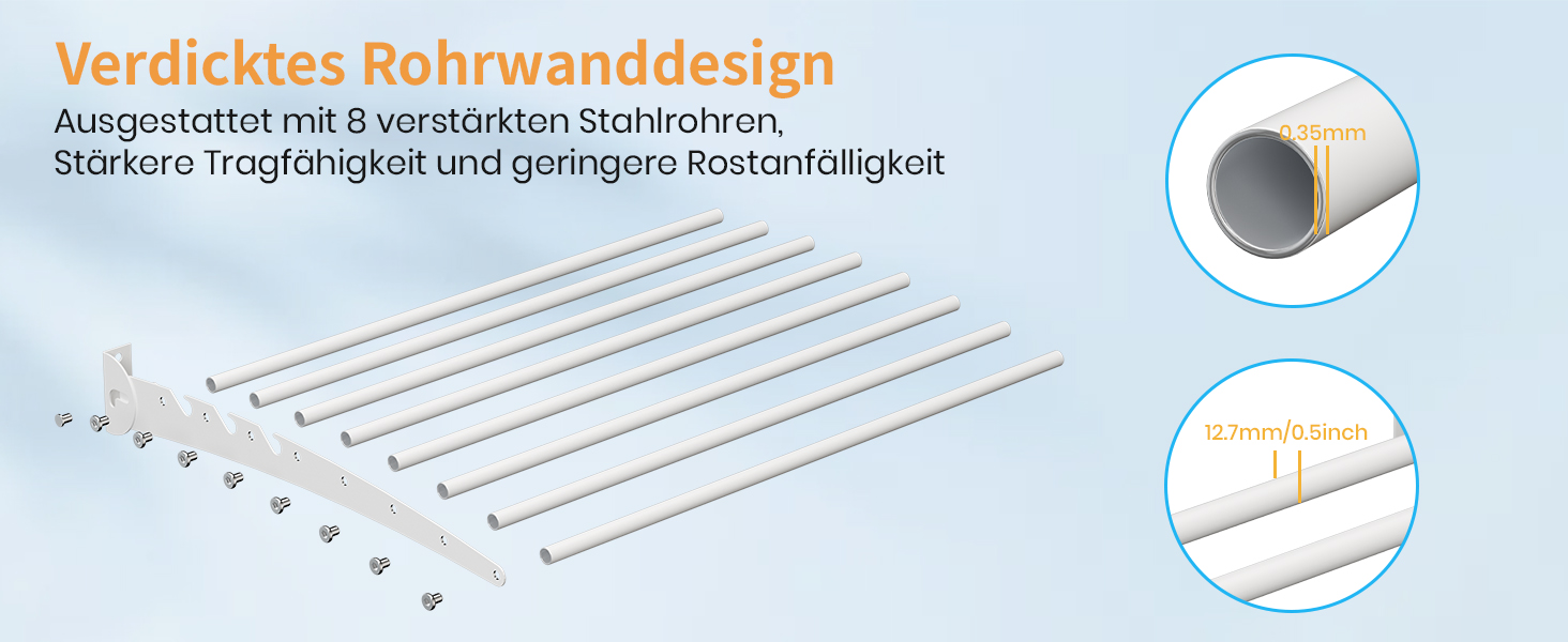 Настінна сушилка для білизни Innotic, розкладний вологостійкий сушильник для одягу з 8 стійок, великий, економний, для вулиці, ванної, балкону, білизни (білий, 60 см)