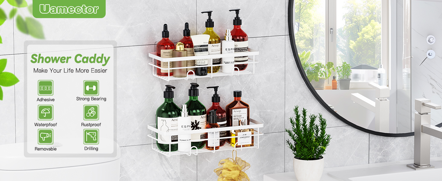 Поличка для душу Uamector без свердління - 2 шт. (білий, нержавіюча сталь)