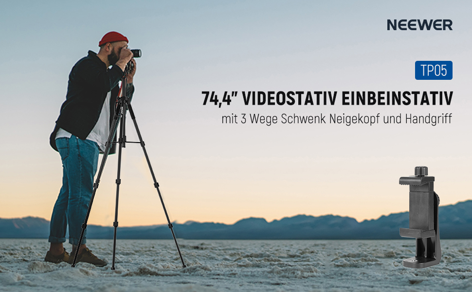 NEEWER Штатив відео для камери з пливним кріпленням 72', сумісний з DJI RS Gimbal, 360° обертання та +90°/-70° нахил, максимальне навантаження 8кг (TP05 з тримачем для телефону)