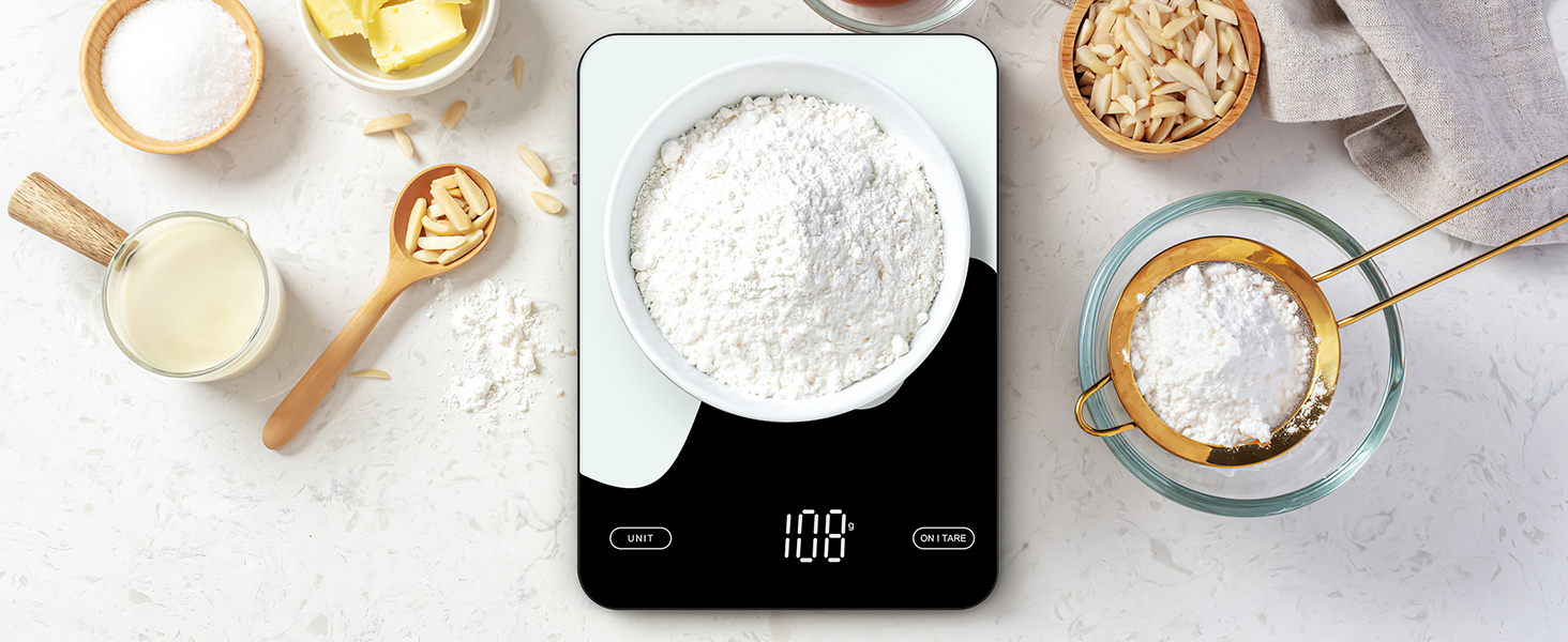Brifit Kitchen Scale with App - 10kg/1g Digital Food Scale with Calorie Counter, LED Display, Tare Function, USB Rechargeable