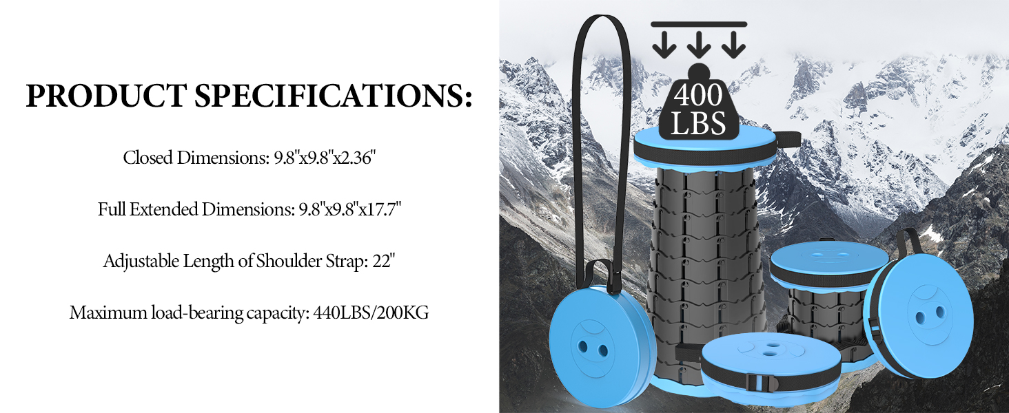 Тeleskopний складаний стільчик для кемпінгу, риболовлі та відпочинку на природі (25x25x45 см)