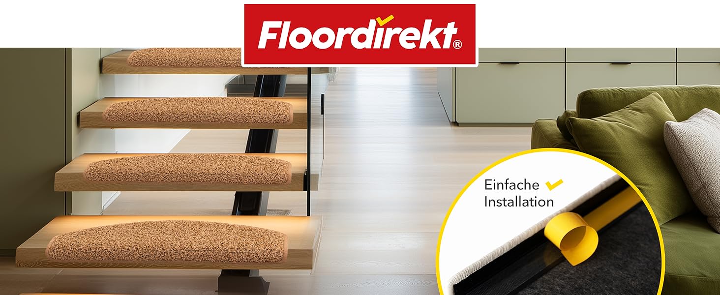 Набір килимків для сходин Floordirekt Barcelona (15 шт.) - надійні та легкі в догляді, 16 кольорів, напівкруглі (темно-коричневий, 65 x 23,5 см)