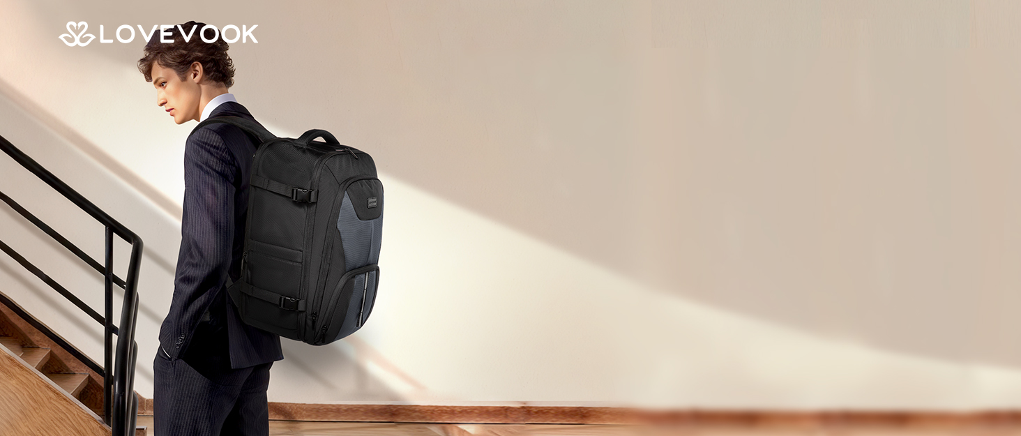 LOVEVOOK Рюкзак для ручної поклажі, великий, розширюваний, туристичний, чоловічий, для ноутбука 17 дюймів, 50L, чорно-сірий