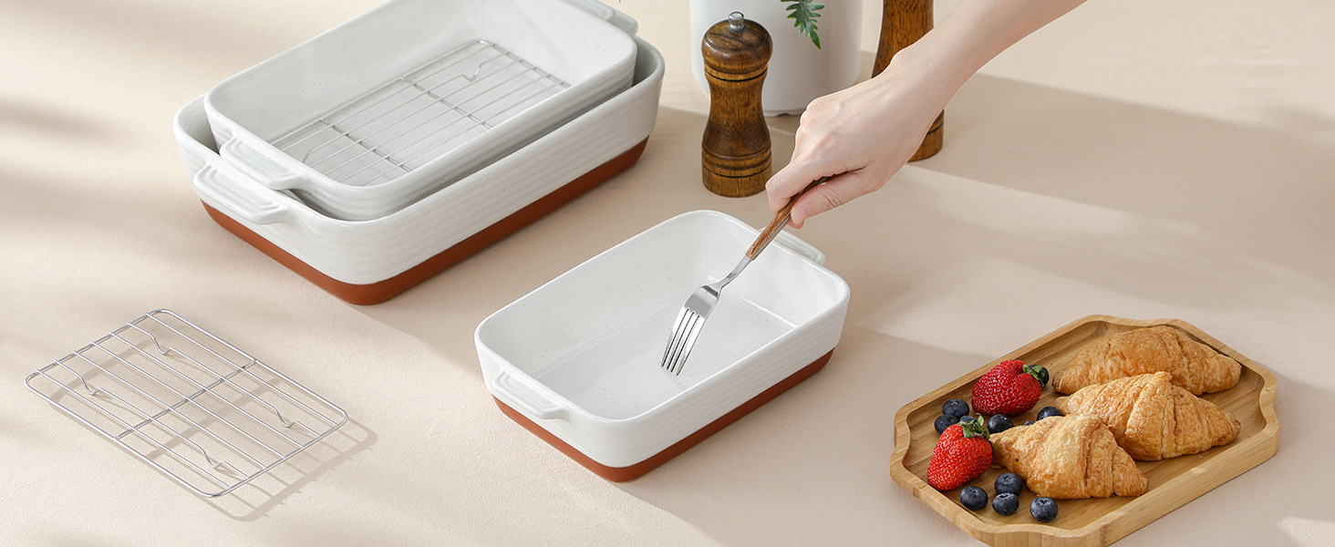 Форма для запікання MALACASA Serie TARA, 4.5L, кераміка, прямокутна, 35*23.8 см (набір з решіткою)