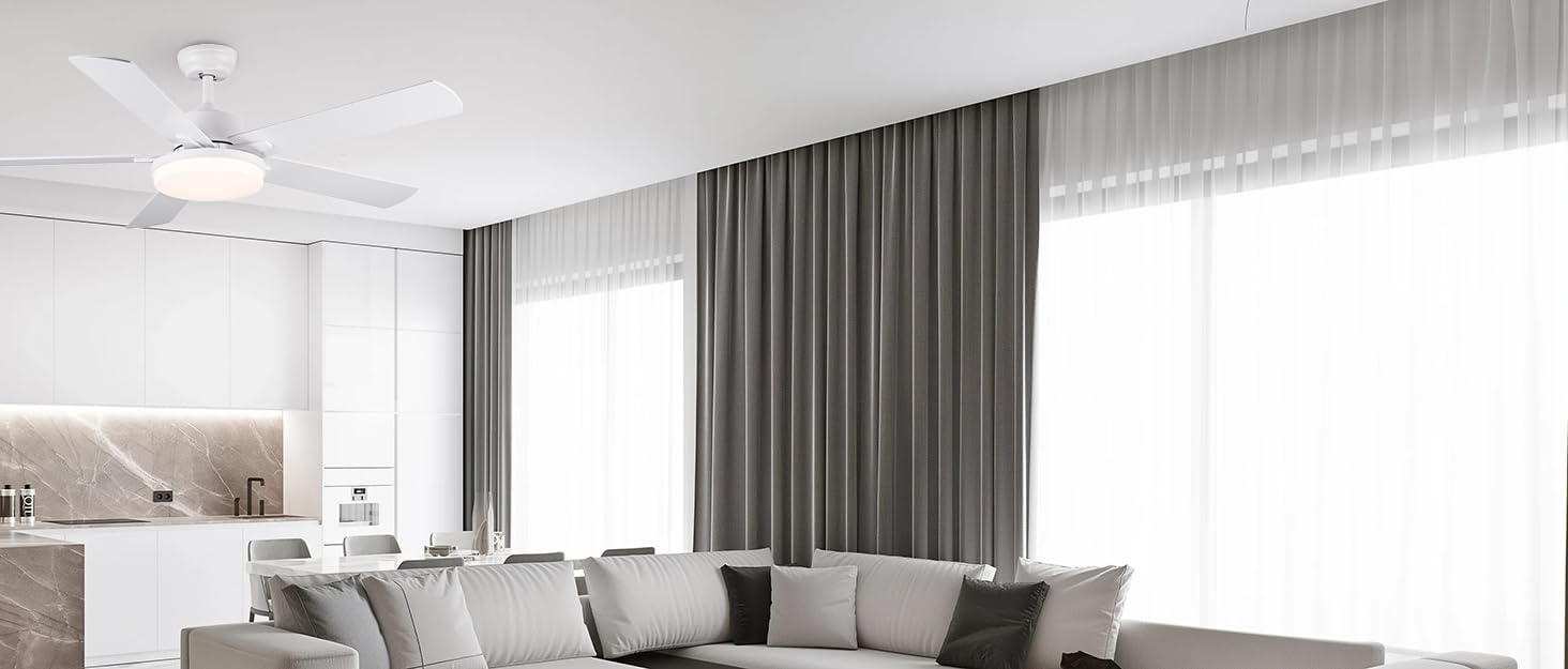 Стеляний вентилятор Newday 153 см з підсвіткою та пультом керування, 5 лопатей, DC мотор, реверс, пам'ять, регулювання яскравості (білий)