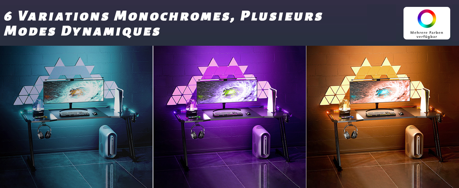 Ігровий стіл HLONONE з LED-підсвіткою, комп'ютерний стіл для геймерів, 120x60 см, стабільна конструкція