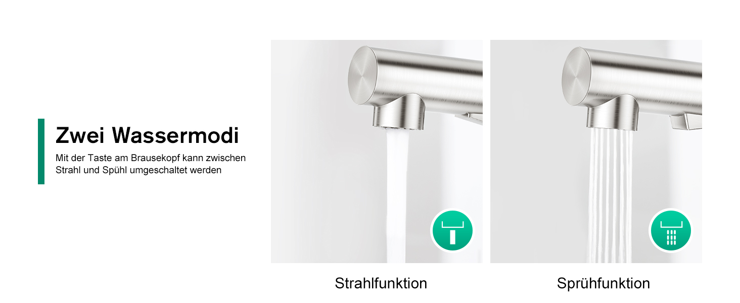 Кухонний змішувач CREA з висувною лійкою та 2 режимами струменя, поворотний на 360°, з нержавіючої сталі, матовий, для кухні