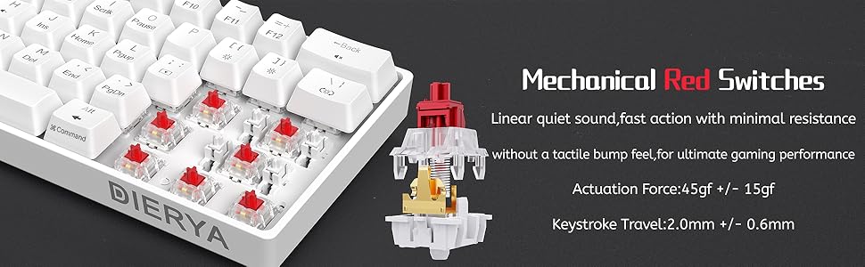 Dierya DK61se - Механічна ігрова клавіатура 60% з Blue Clicky Switch, Anti-Ghosting, USB-C, US Layout, білий колір