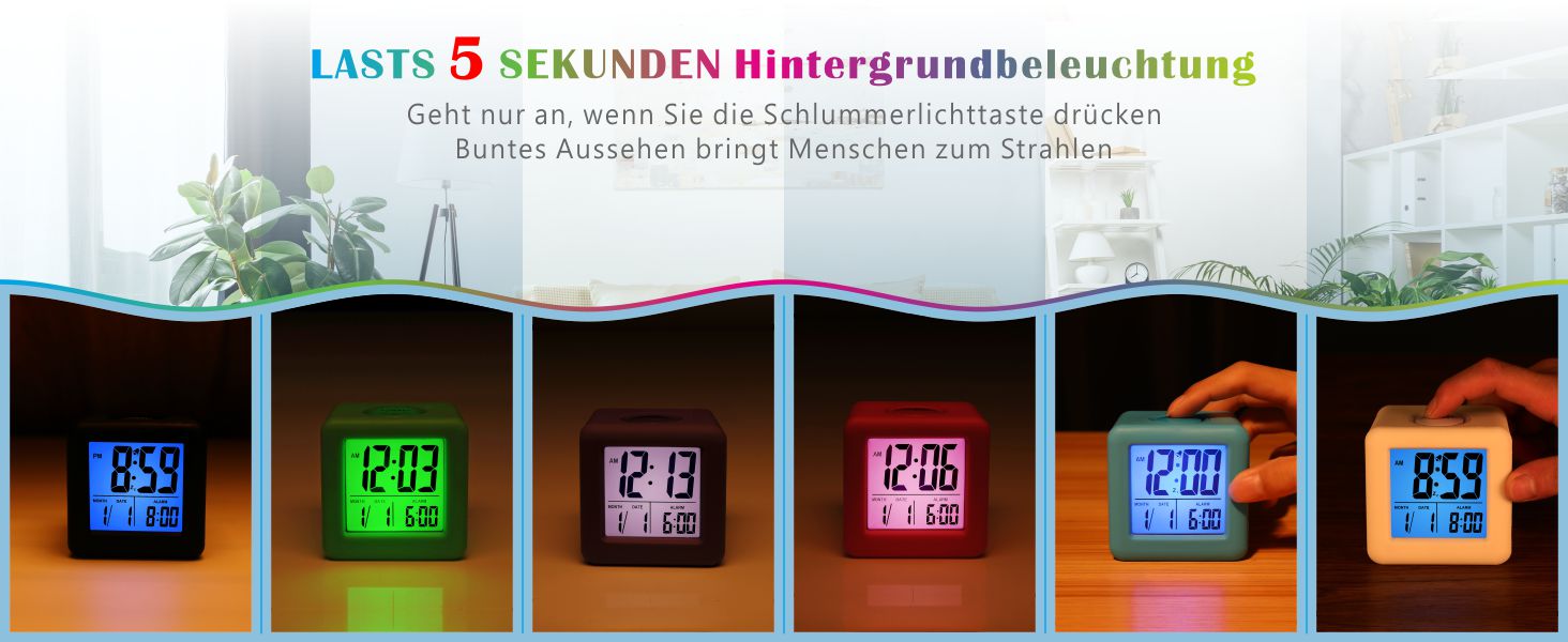 Цифровий туристичний годинник Plumeet з будильником, сонливим режимом, нічним світлом, великим дисплеєм (час, місяць, дата, будильник), м'яким звуком (фіолетовий)