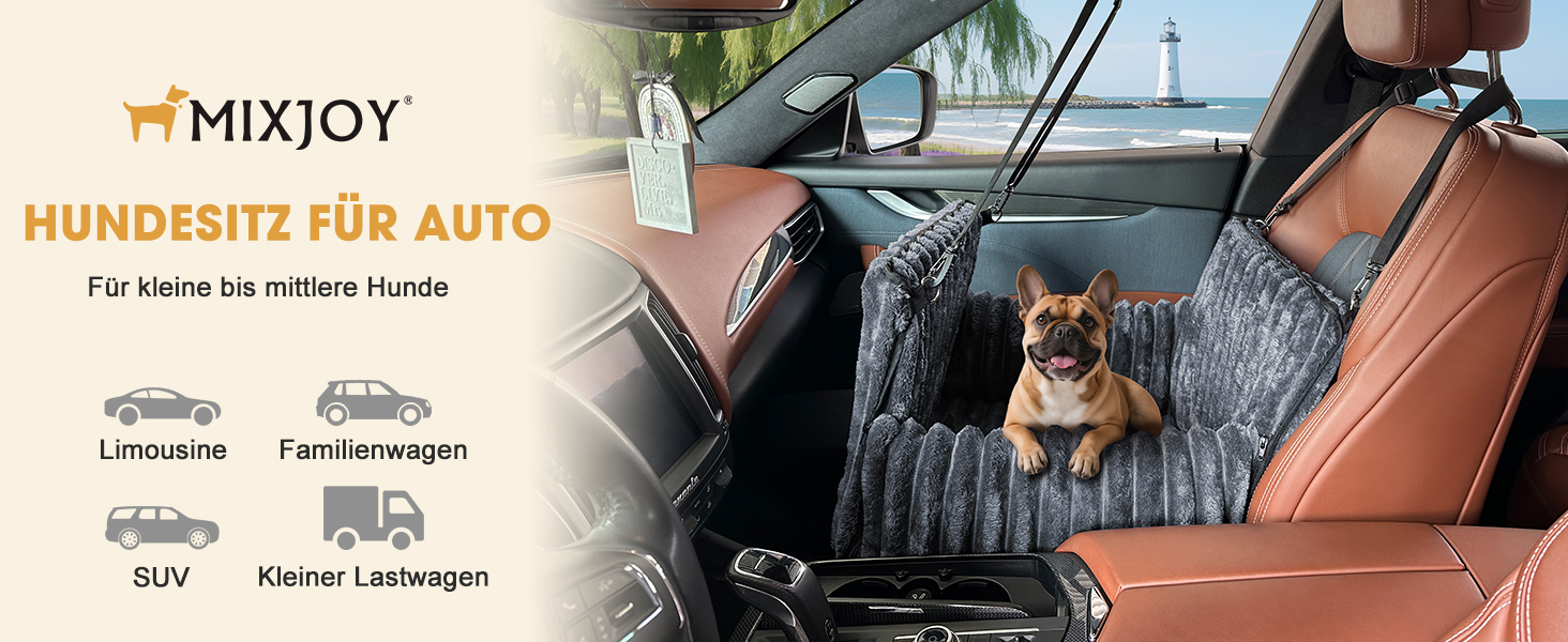Mixjoy Dog Car Seat - Washable & Memory Foam - for Small to Medium Dogs - Rear & Front Seat - Grey